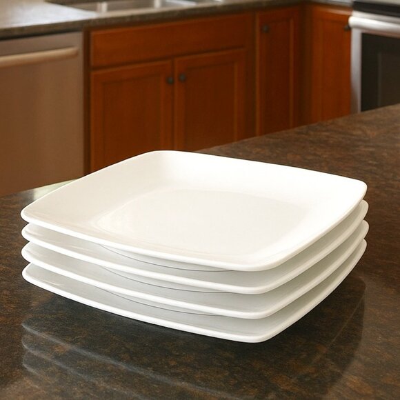 NWOT Sam & Squito  White Square Salad Dessert Plates Set of 4 - Picture 1 of 13